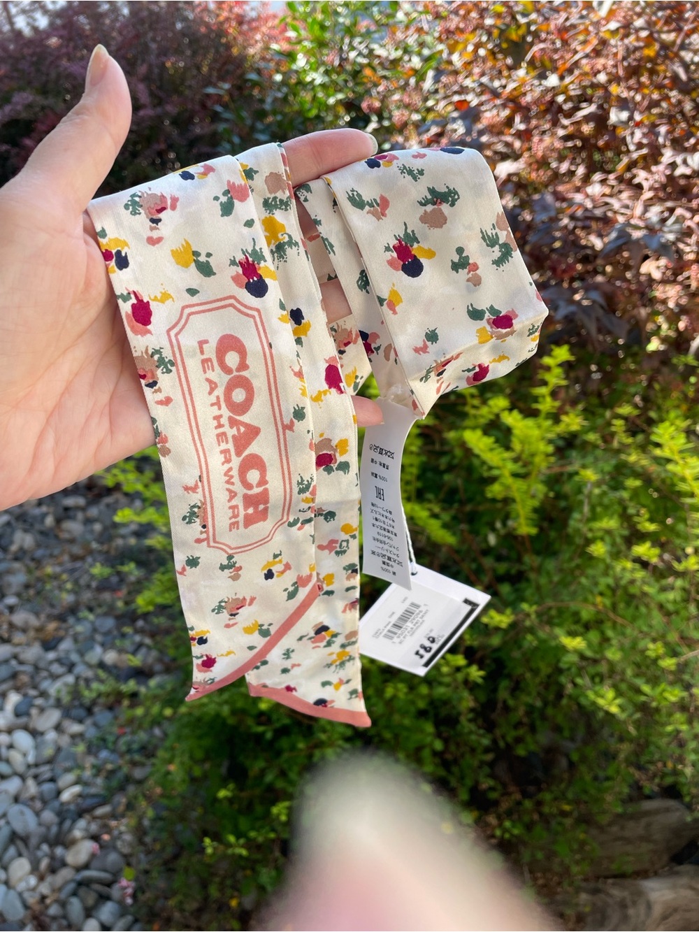 COACH Floral Silk Scarf - Cream with Multi-Color Print